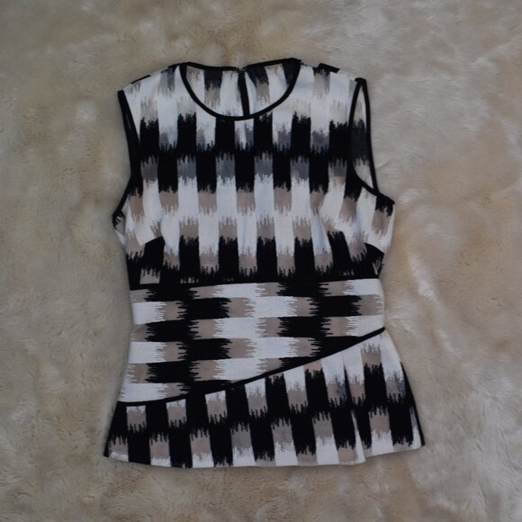 BCBGMaxAzria Sleeveless Colorblock Blouse Black White Tan Size XS - Picture 2 of 10